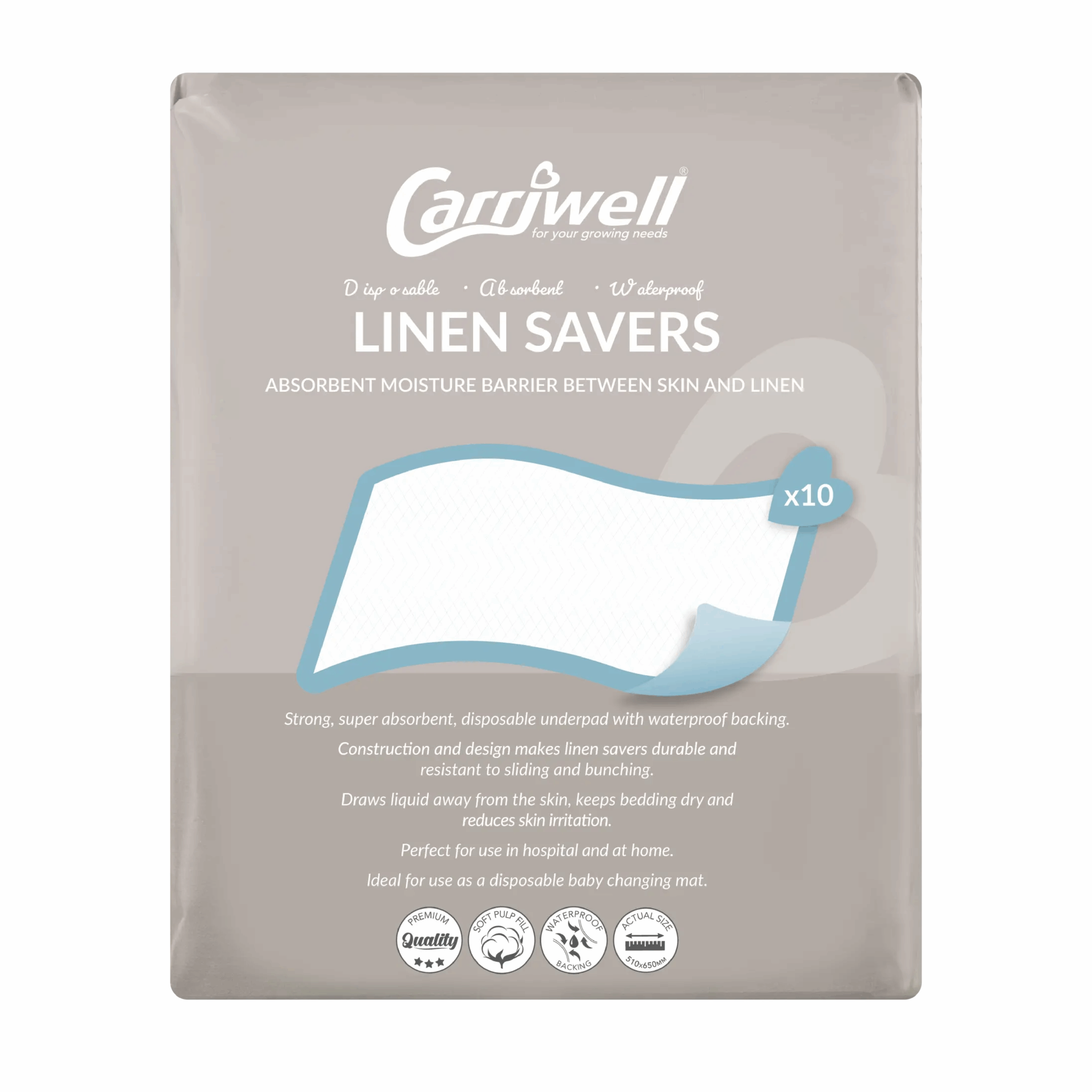Carriwell Linnen Savers Absorbent Moisture Barrier Between Skin and Linen