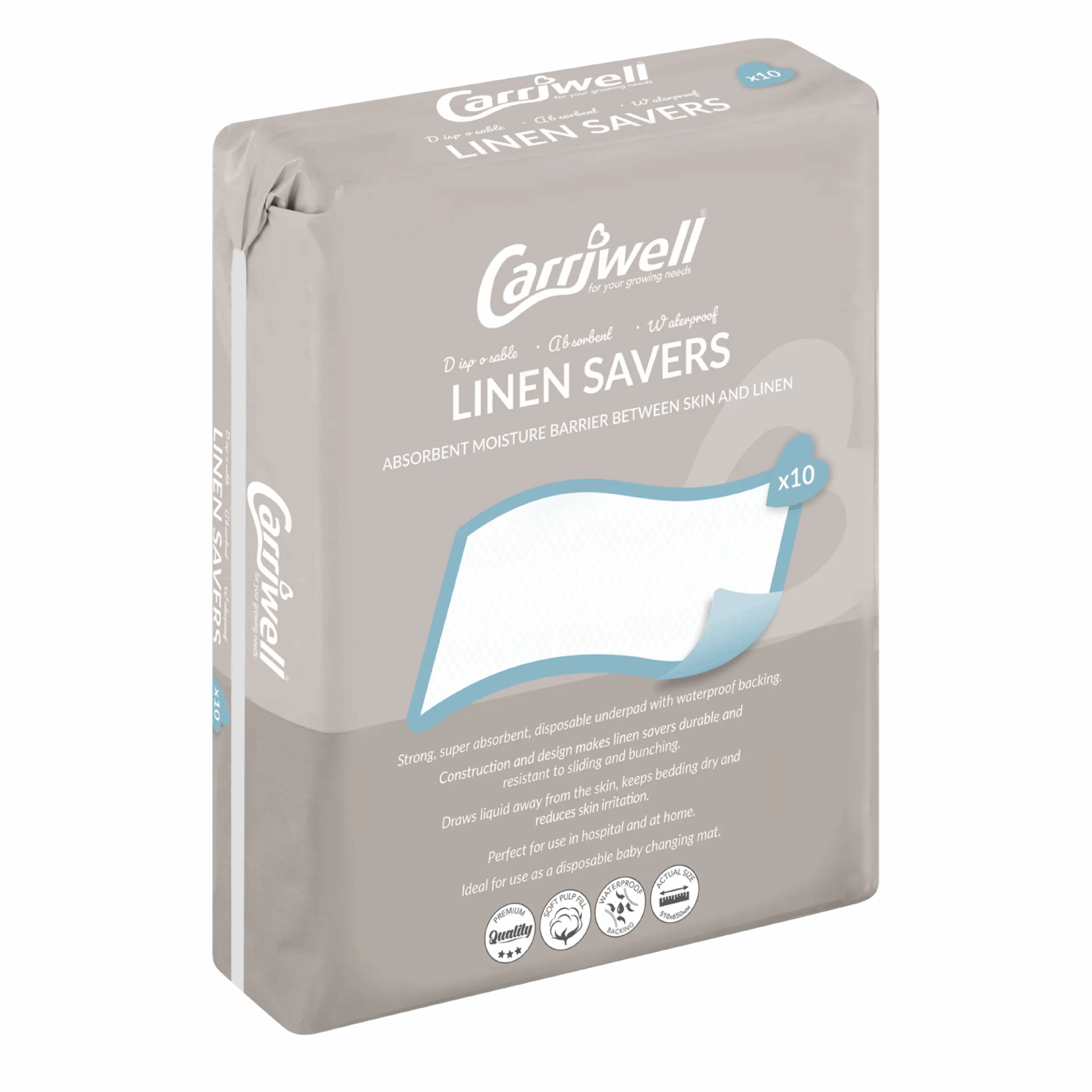 Carriwell Linen Savers Strong, Super Absorbant, Disposable Underpad With Waterproof Backing
