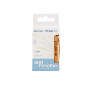 andbreathe Calm nasal inhaler in bamboo casing, front view
