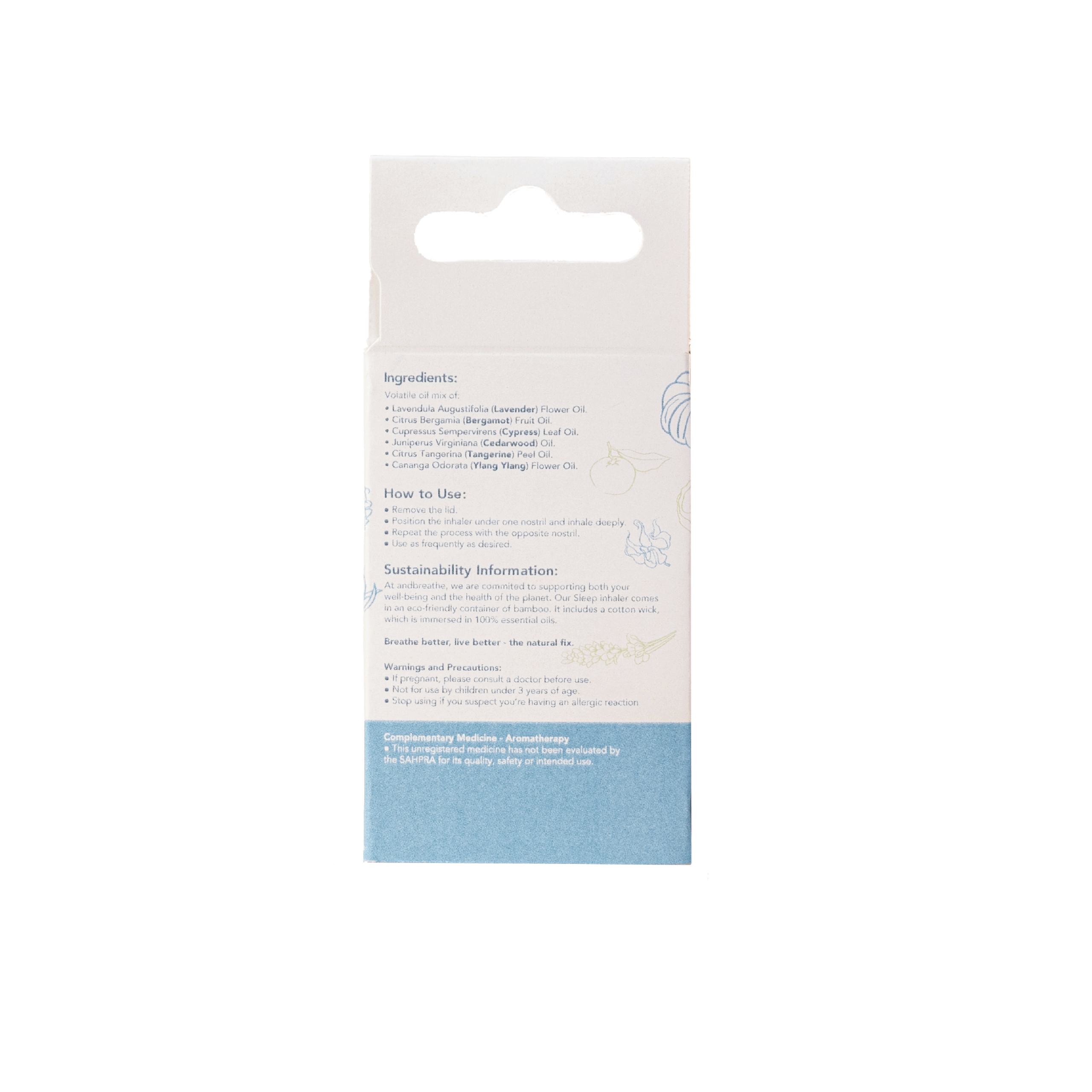 ndbreathe Calm inhaler packaging, back view with details